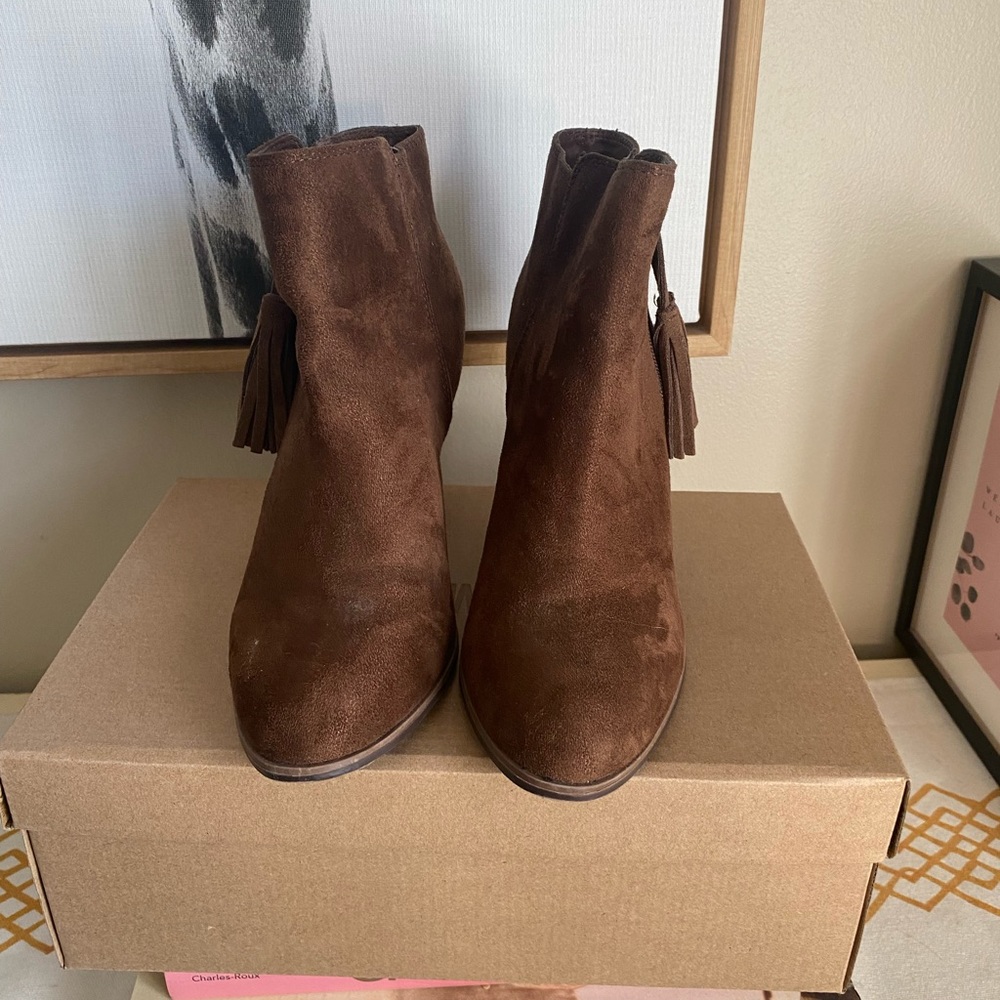 Merona Brown Suede Tassel Ankle Boots